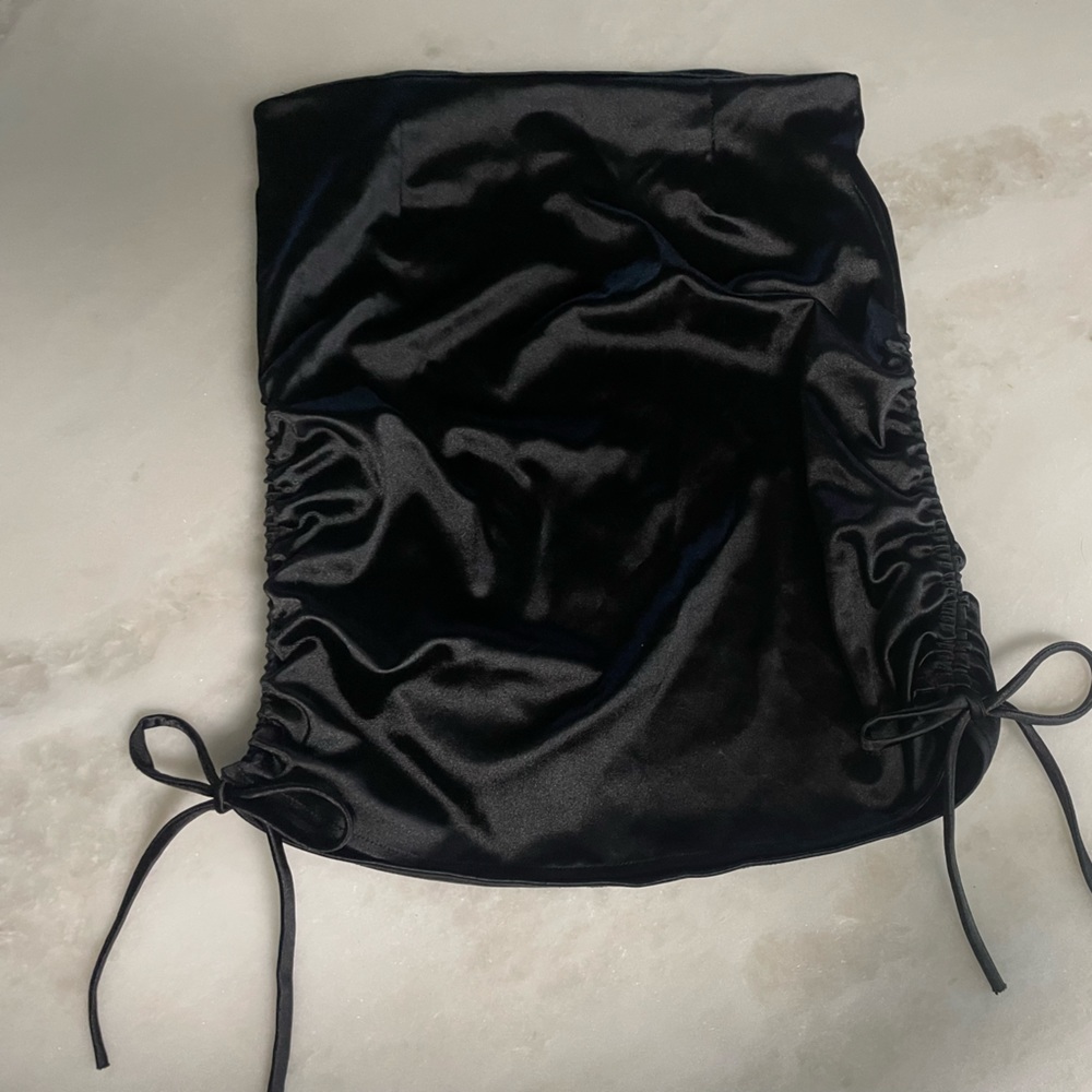 Black Silky Ruched Skirt